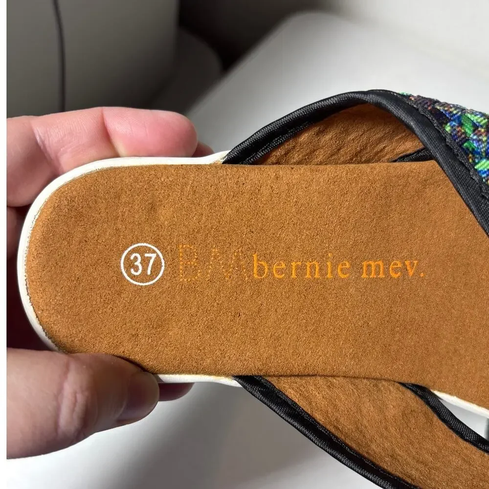 Bernie Mev NWOT Size 6 (EU 37) Avon Slip-On Sandals Blue Green Mosaic Woven